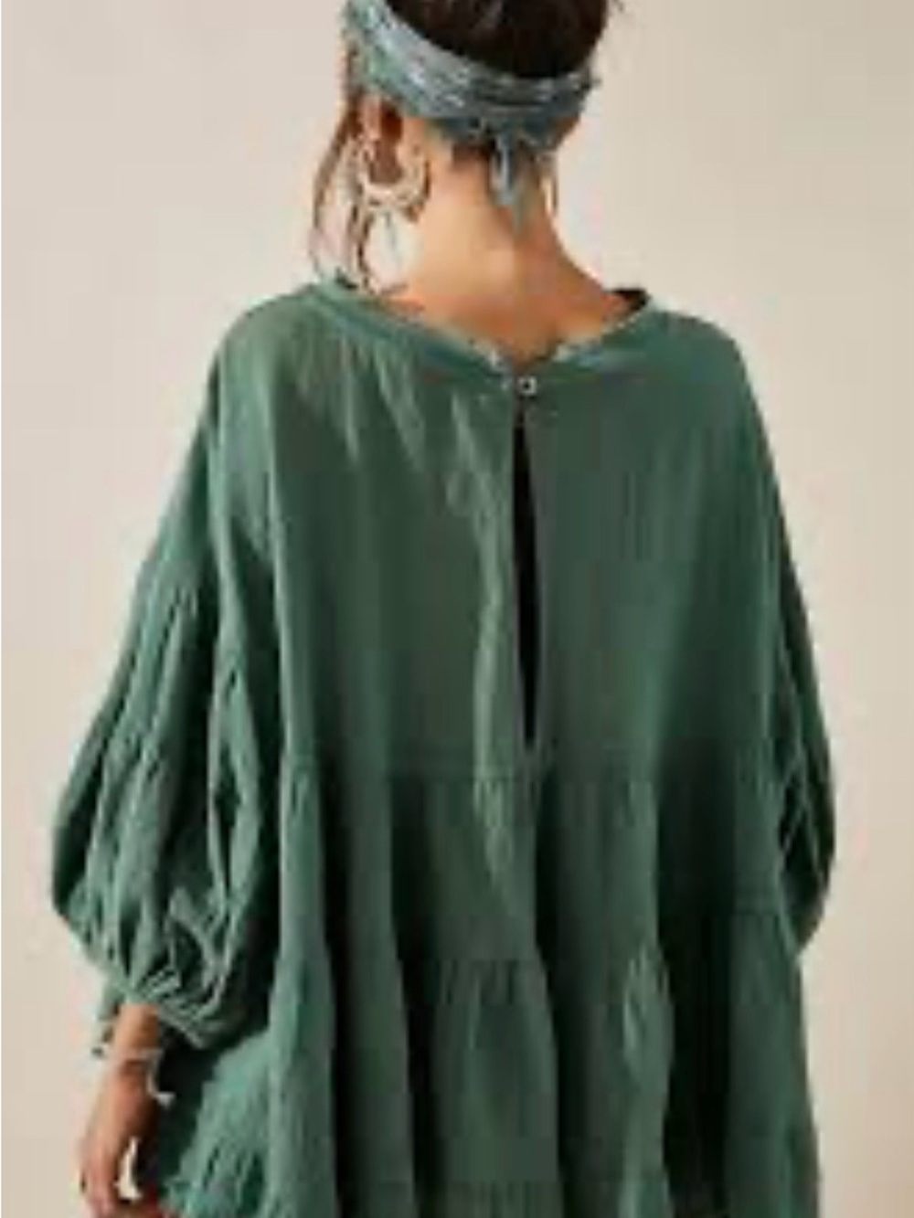 Free People Forest Green Tiered Balloon-Sleeve Tunic